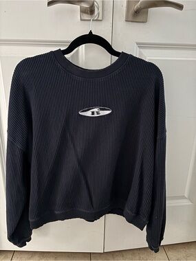 United Colors Of Benetton Black Ribbed Crewneck with Center Emblem